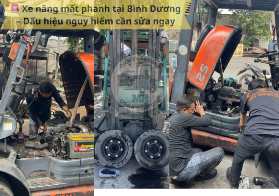Xe nâng mất phanh tại Bình Dương cần kiểm tra và sửa chữa ngay để đảm bảo an toàn vận hành.